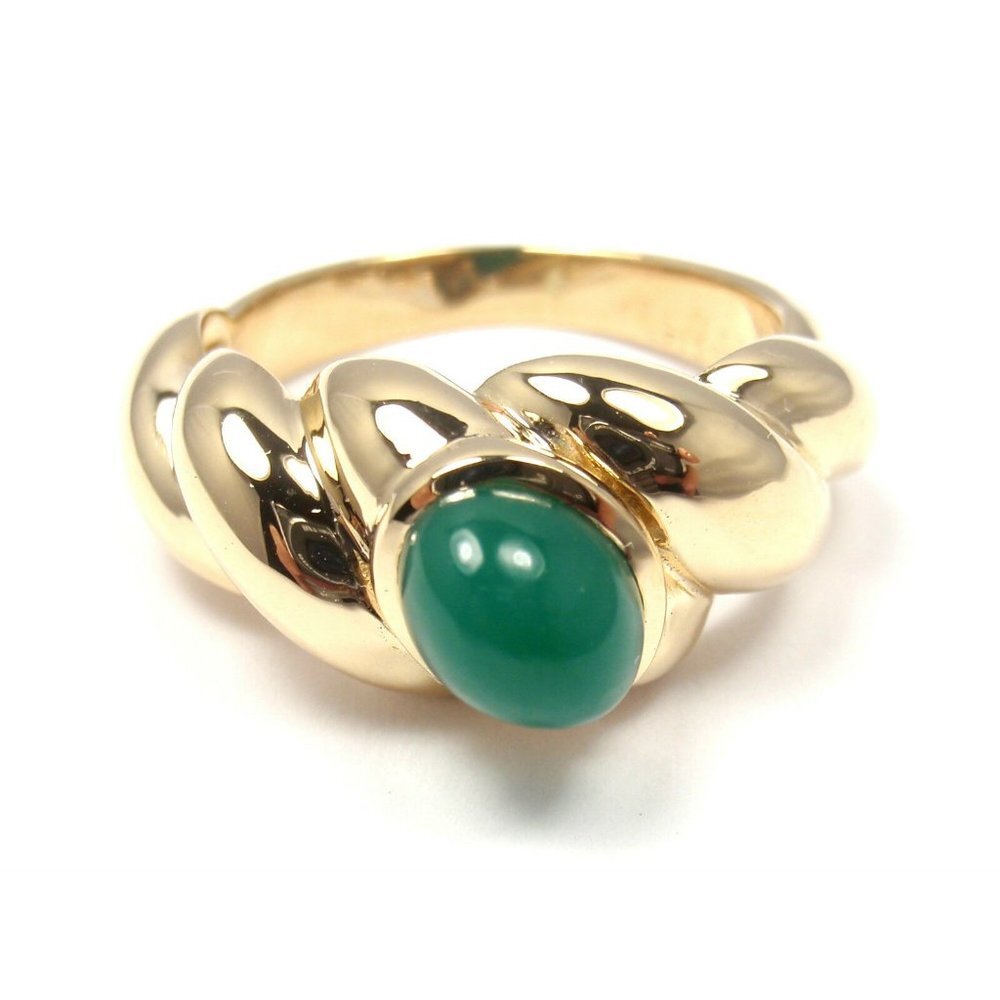 Rare! Authentic Van Cleef & Arpels Vca 18k Yellow Gold Chalcedony Band Ring​
